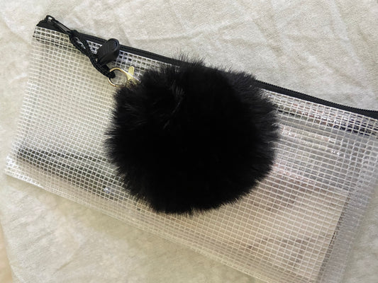 Black Pom Pom Mesh Key Pouch