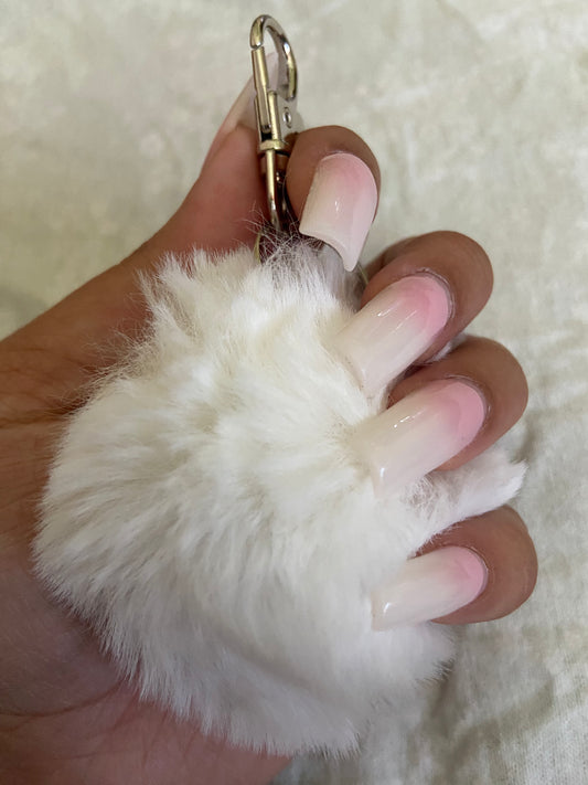 White Pom Faux key chain